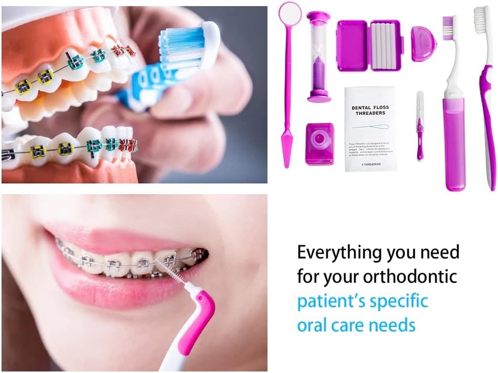 Orthodontic Care Kit with Toothbrush Floss Wax Mirror & Interdental Brush