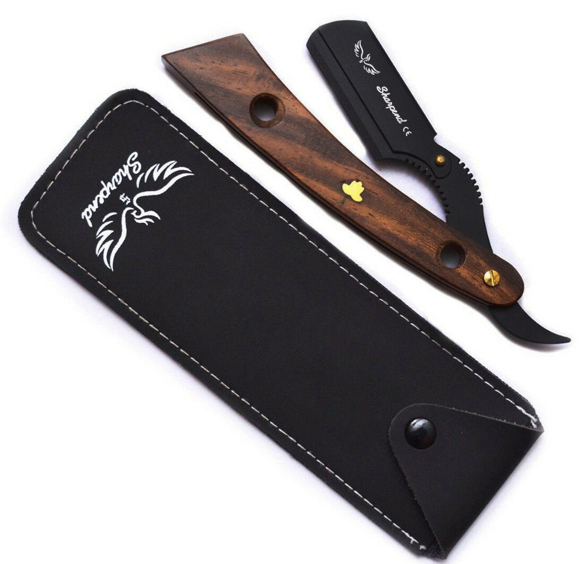 Professional Straight Razor Shaving Kit with 10 Blades & Wooden Handle