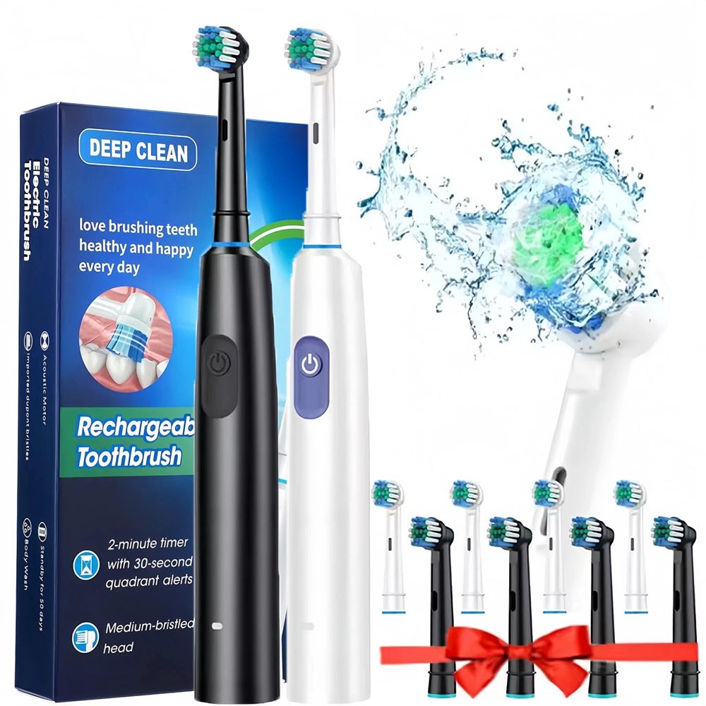 Rechargeable Electric Toothbrush with 4 Brush Heads & 5 Modes - Travel Friendly