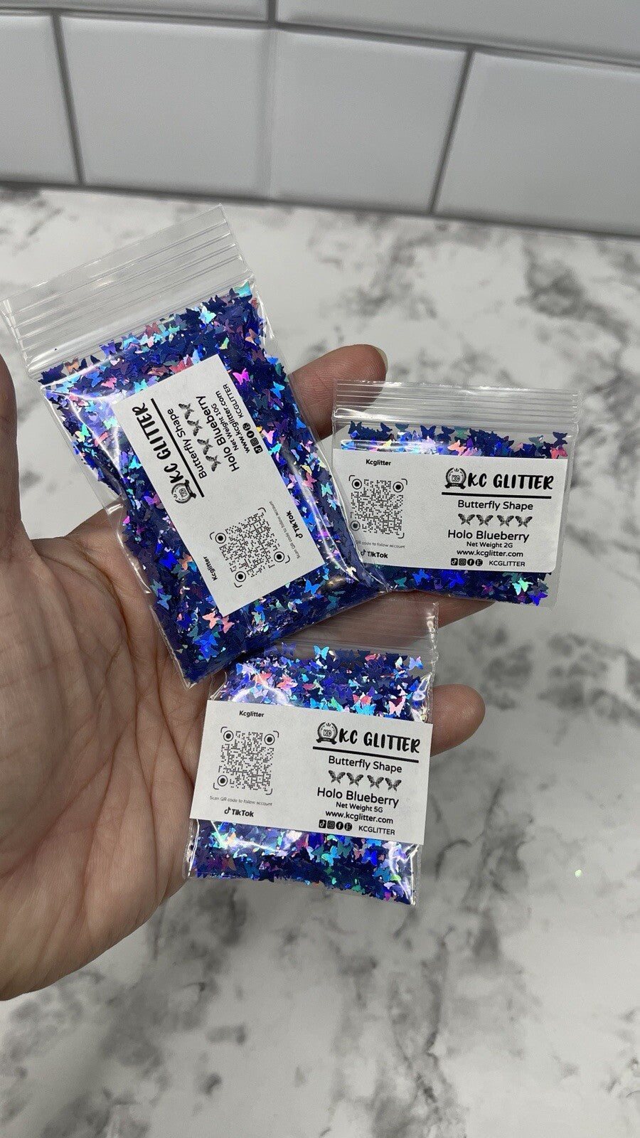 Solvent Resistant Butterfly Glitter for Nail Art - Holo Blueberry 50g