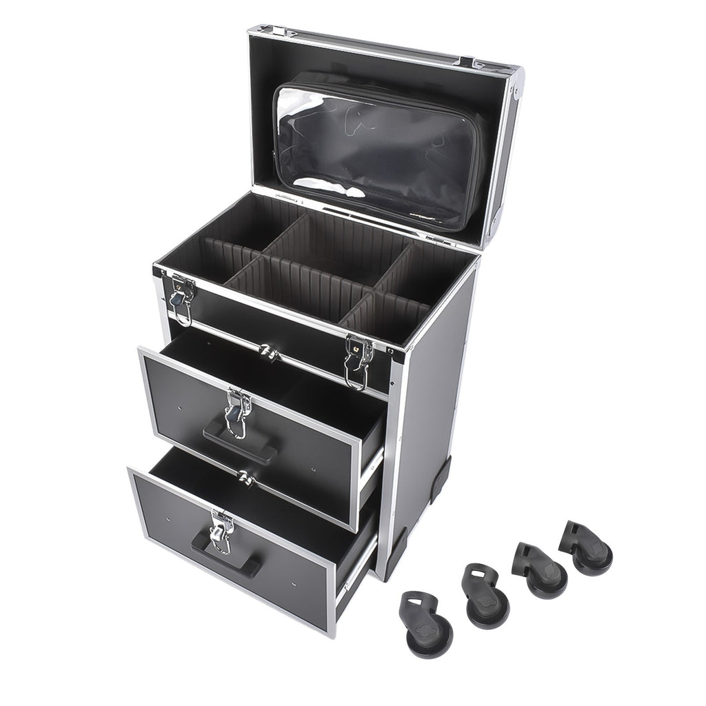 Large Rolling Makeup Train Case with Drawers and Wheels for Professionals