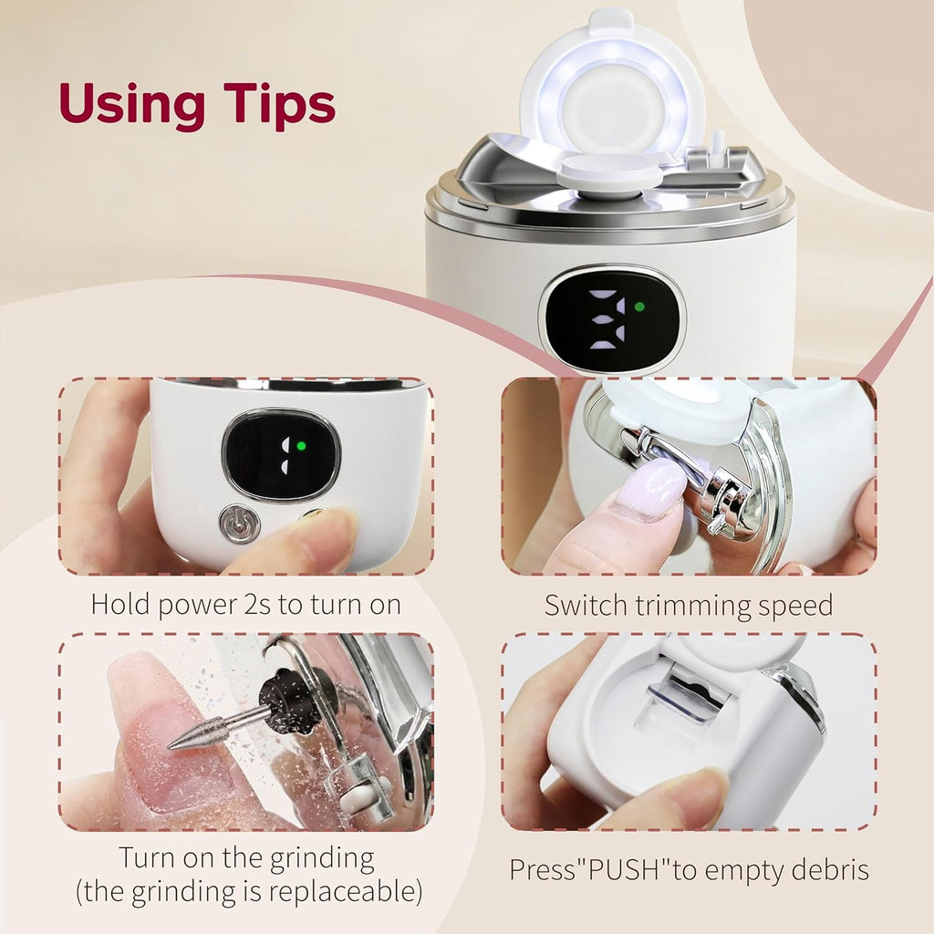 Electric Nail Clipper for Thick Nails with LED Lights & Magnifier - Automatic Trimmer