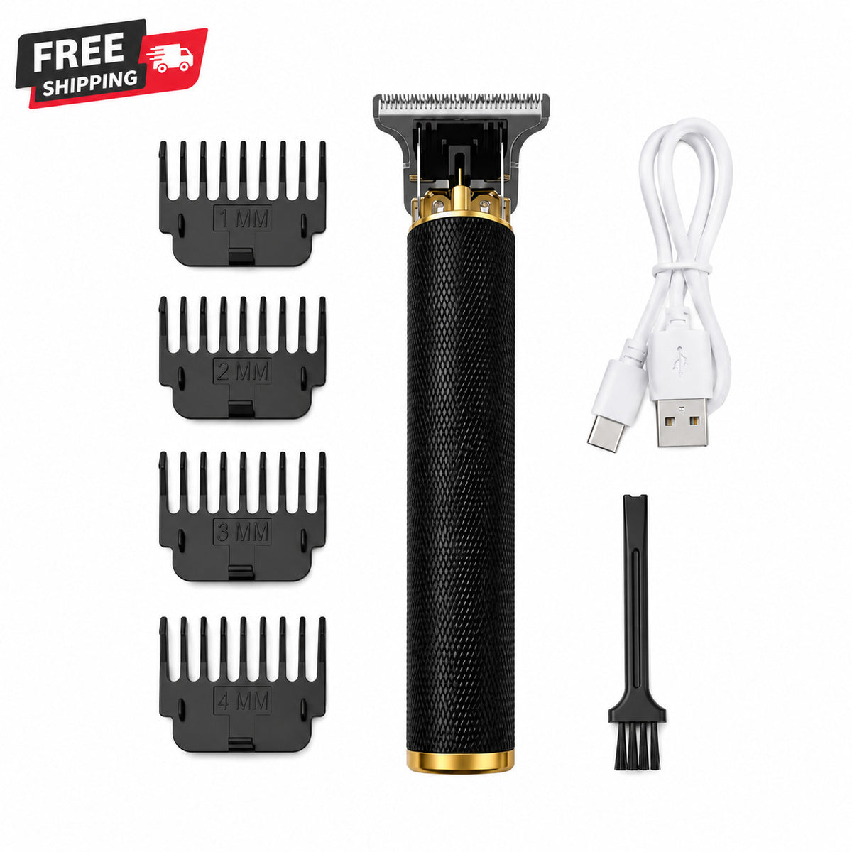 Cordless Hair Trimmer Kit with T-Blade and 4 Guide Combs — Rechargeable Grooming Set