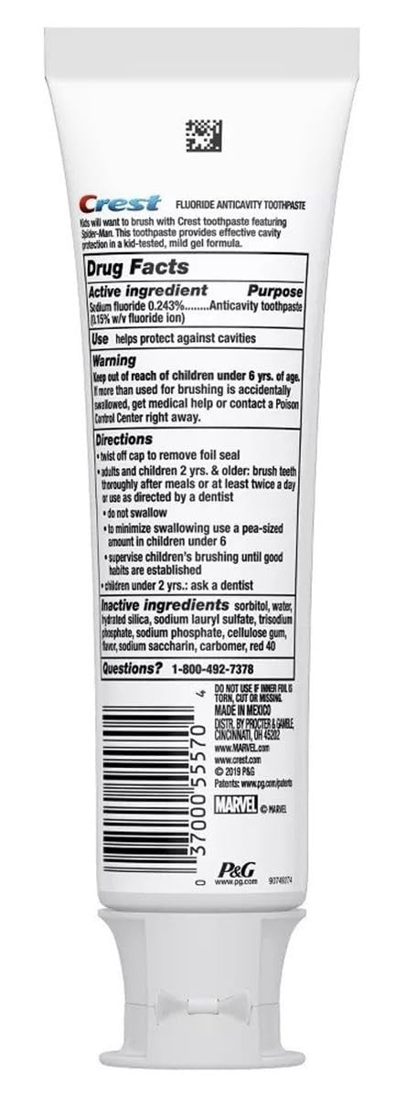 Kids Strawberry Flavored Spider-Man Toothpaste 4.2oz - 2 Pack for Ages 3+