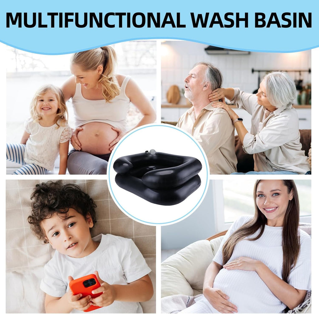 Portable Inflatable Hair Washing Basin with Manual Pressure Pump for Elderly & Caregivers