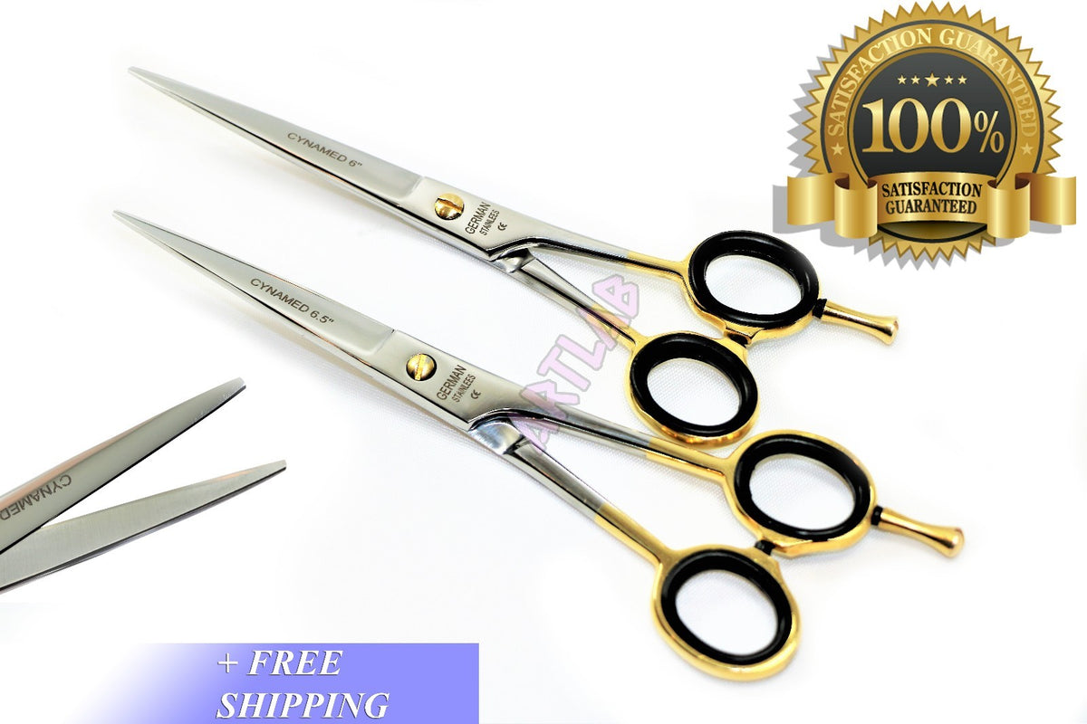 Professional Hairdressing Scissors Shears with Gold Rings - 6.5" & 6" Pair