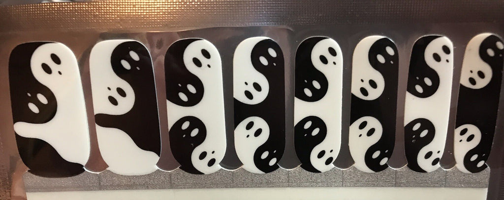Color Nail Polish Strips Swirly Ghosts 16 Count - Halloween Nail Art