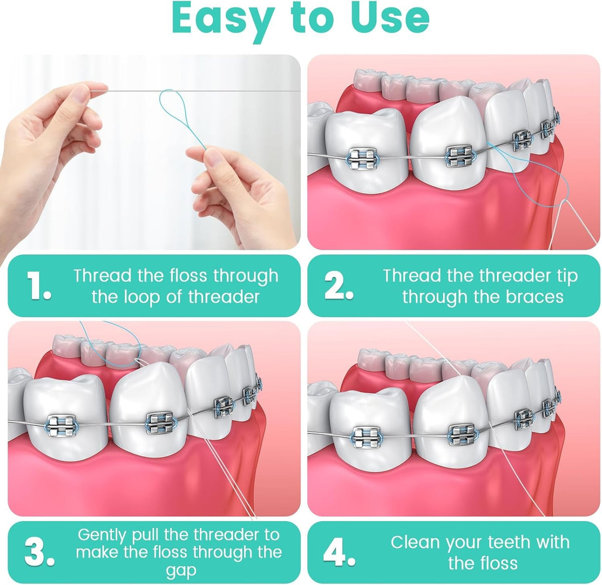 Dental Floss Threader Set for Bridges & Braces - 400 Count with Travel Cases