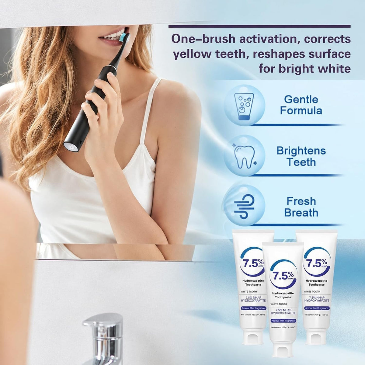 Fluoride-Free Mint Toothpaste for Enamel Repair - Nano Hydroxyapatite, Family Pack