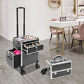Rolling Makeup Case Travel Cosmetic Storage Trolley with Lock & Wheels
