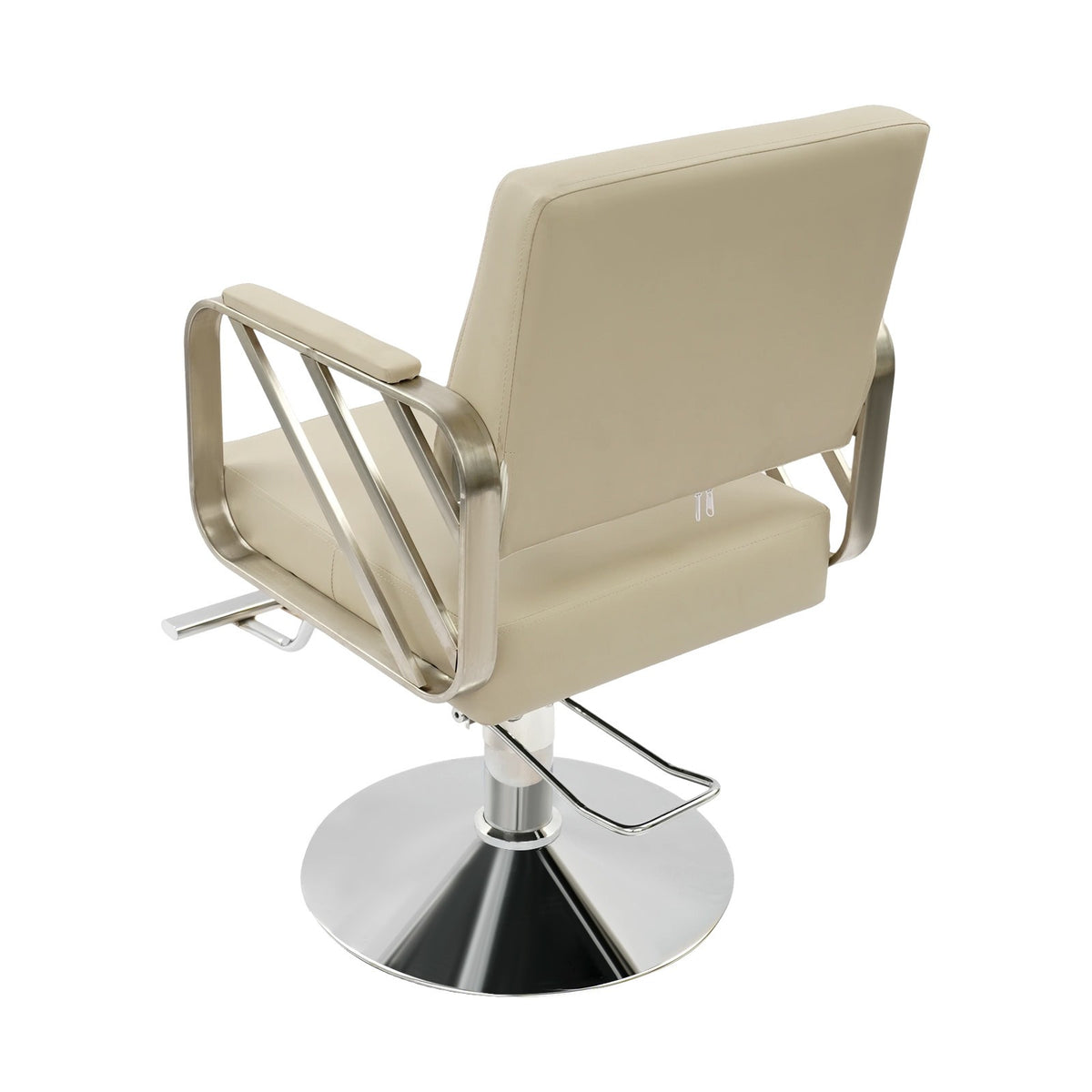 Stainless Steel Salon Chair with Beige Swivel Seat, Height Adjustable 82-92cm
