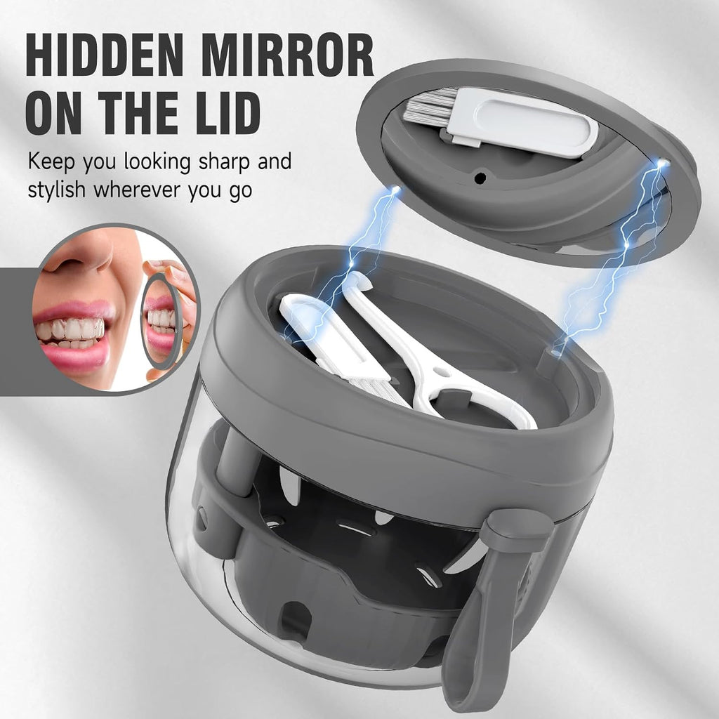 Portable Denture Bath Case Cup with Leak Proof Design for Travel & Storage