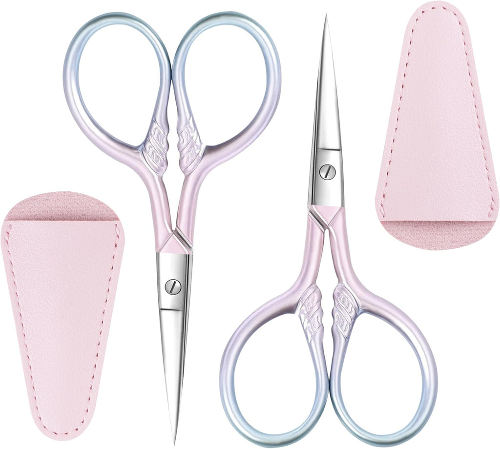 Pink Stainless Steel Eyebrow & Facial Hair Scissors - 2 Pack, 3.5 Inch