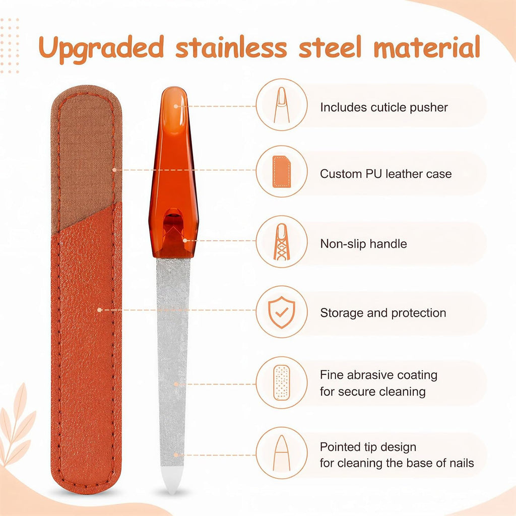 Metal Nail File Set with Sharp Pointed Tips & Leather Sheath Case - 3 Pack, 5 Inch