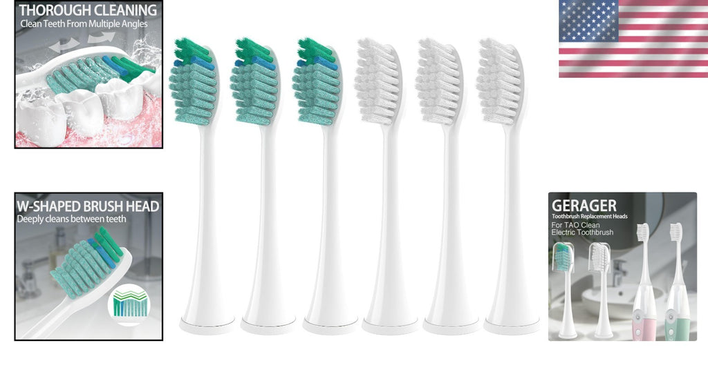 Medium Bristle Toothbrush Heads Refill Pack for TAO Clean - 6 Pack