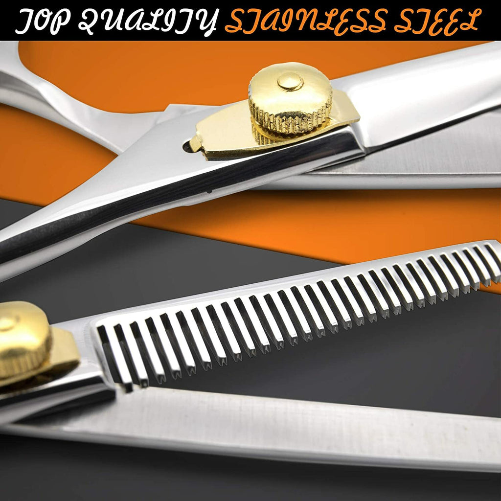Professional Hair Cutting & Thinning Scissors Set with Leather Case - 6.5 Inch
