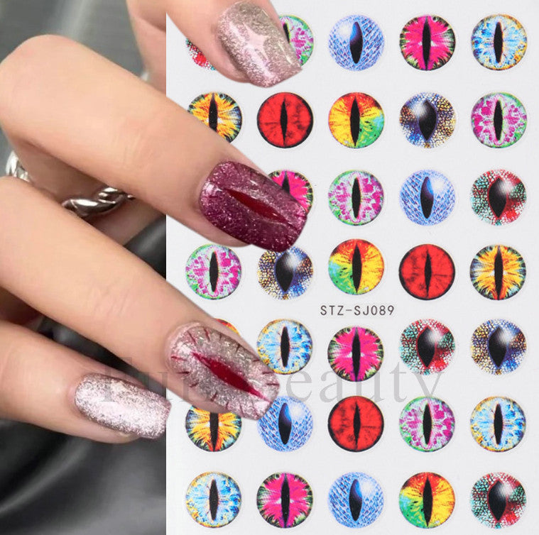 2pcs Dinosaur Eye Nail Stickers 3D Dragon Cat Eye Nail Art Decals