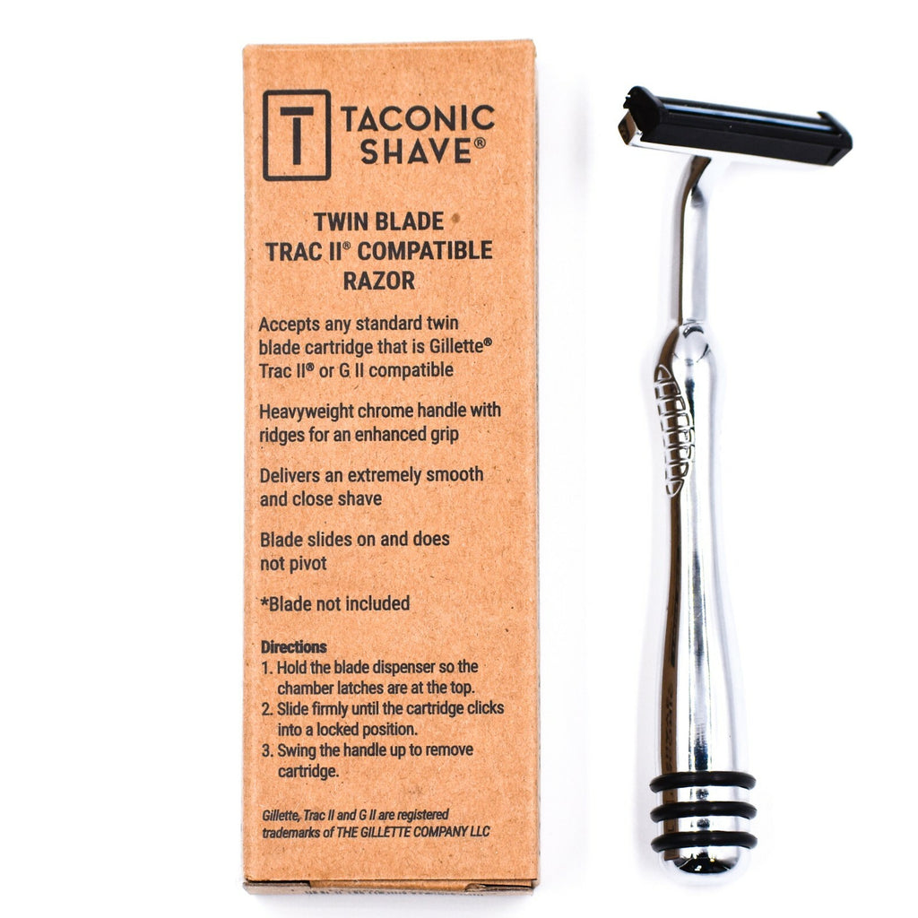 All Metal Trac II Compatible Razor & 10 Twin Blades - Brass Handle