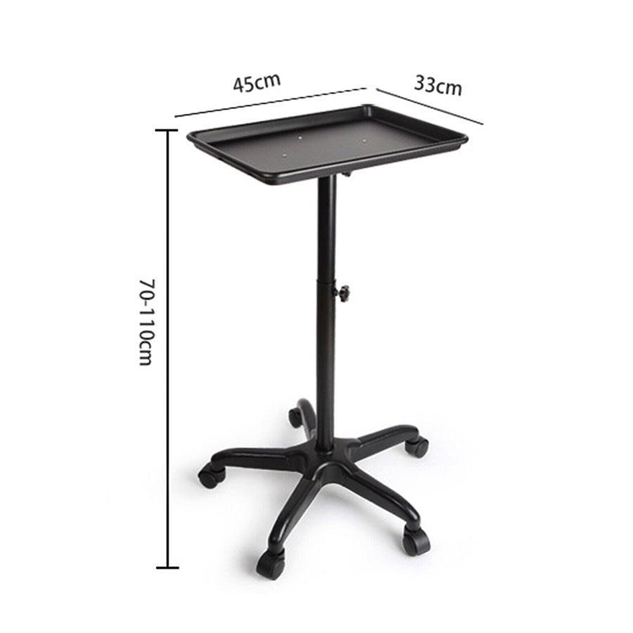 Black Metal Salon Rolling Tray with Adjustable Height & Casters