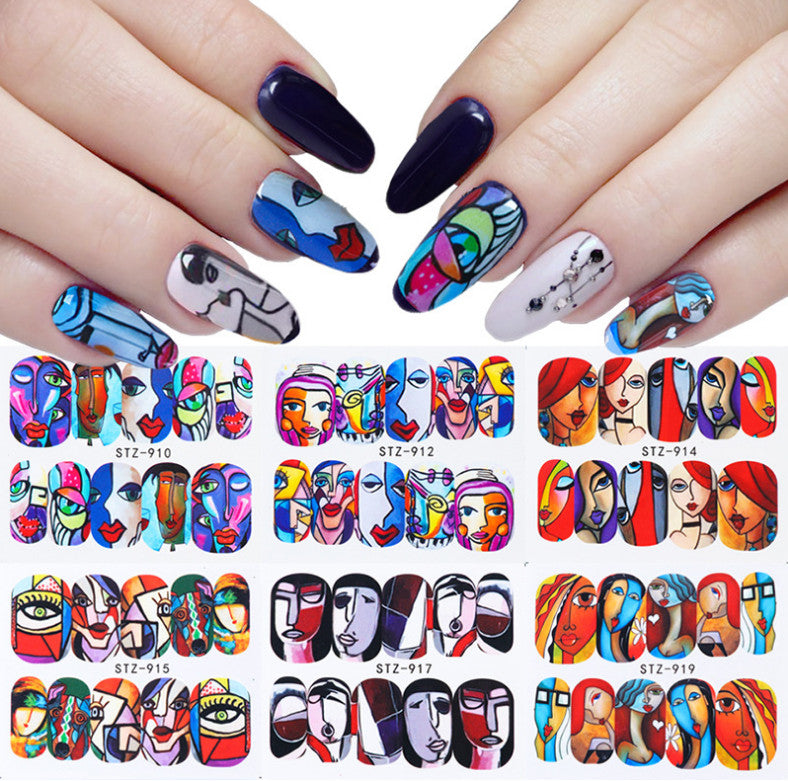 Water Decal Nail Art Stickers 16 Sheets Abstract Face Eye Designs