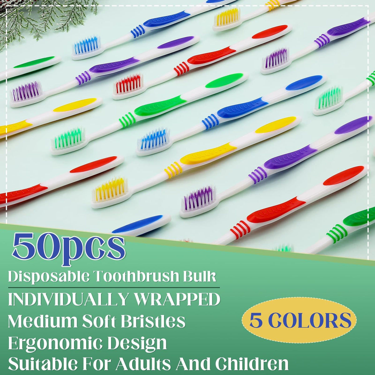 Disposable Toothbrush Pack 50 Count Soft Bristle Individually Wrapped