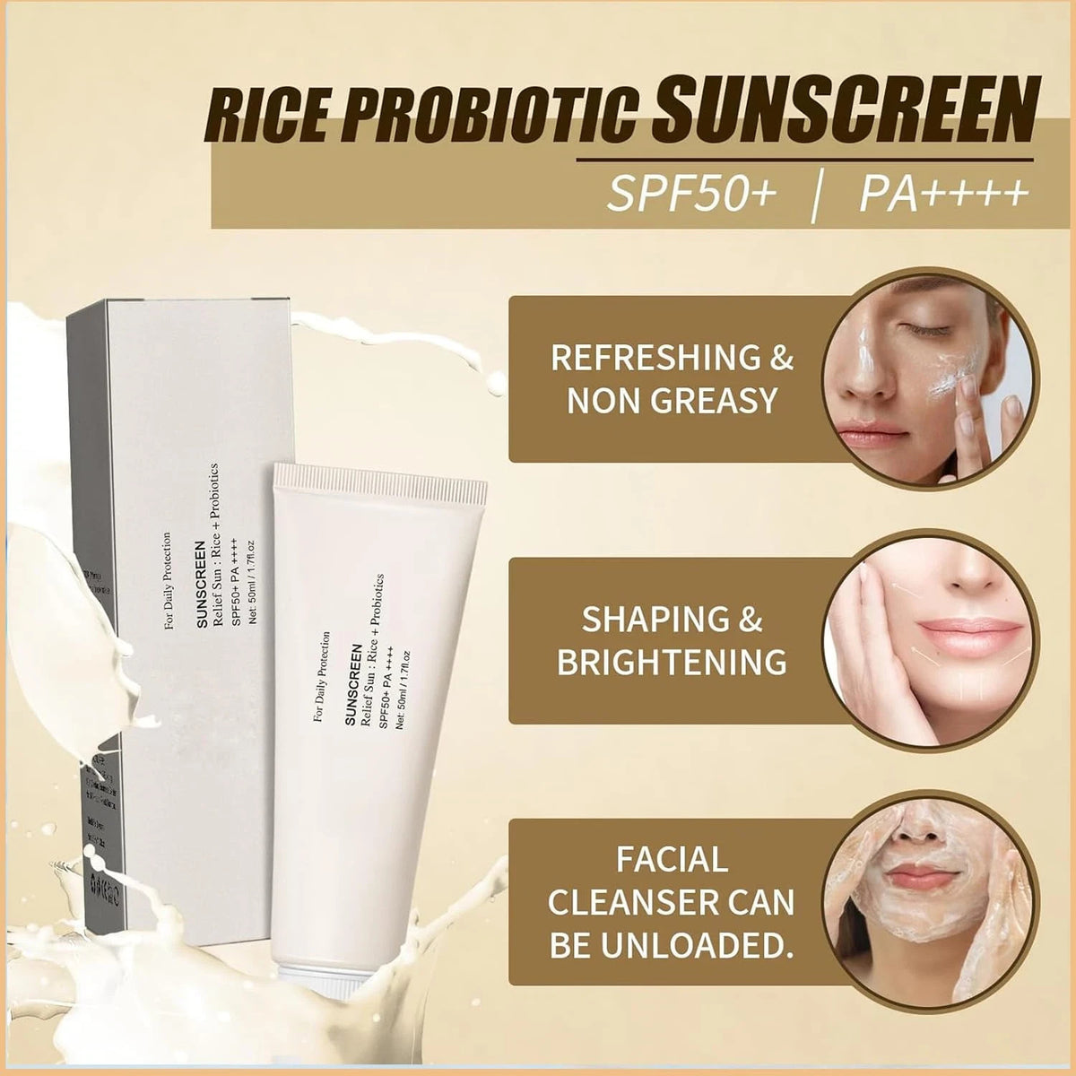 SPF 50+ Sunscreen with Rice & Probiotics - 3-Pack 150ml