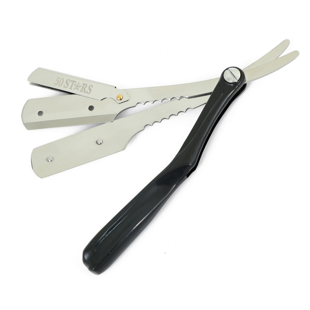 Professional Barber Straight Razor Kit with 100 Blades - Stainless Steel & Black Handle