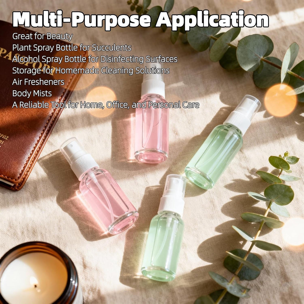 4 Pack 2oz Clear Glass Spray Bottles with Fine Mist Atomizer for Personal Care and Household Use