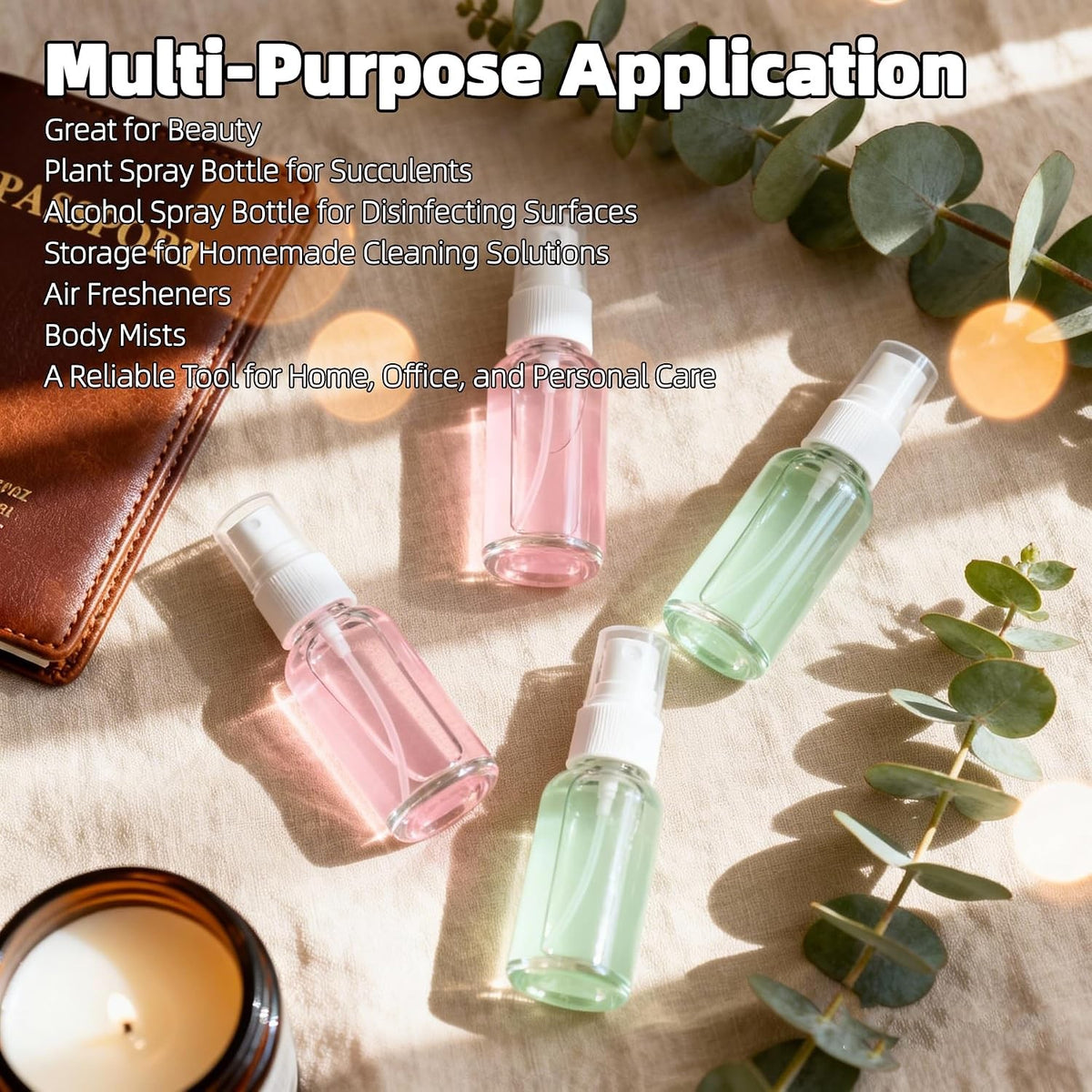4 Pack 2oz Clear Glass Spray Bottles with Fine Mist Atomizer for Personal Care and Household Use