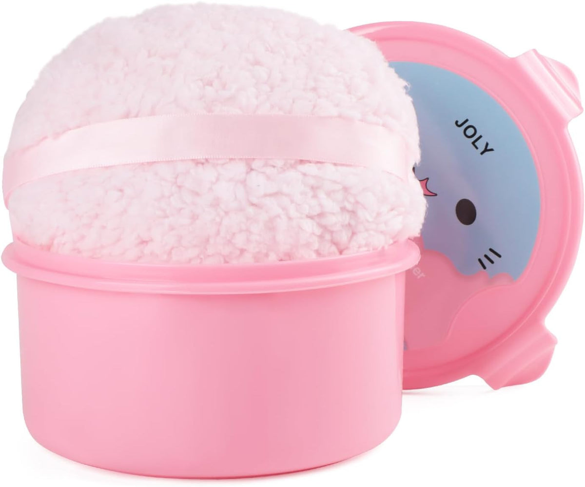 Large Soft Powder Puff with Container for Body & Face Application - Pink