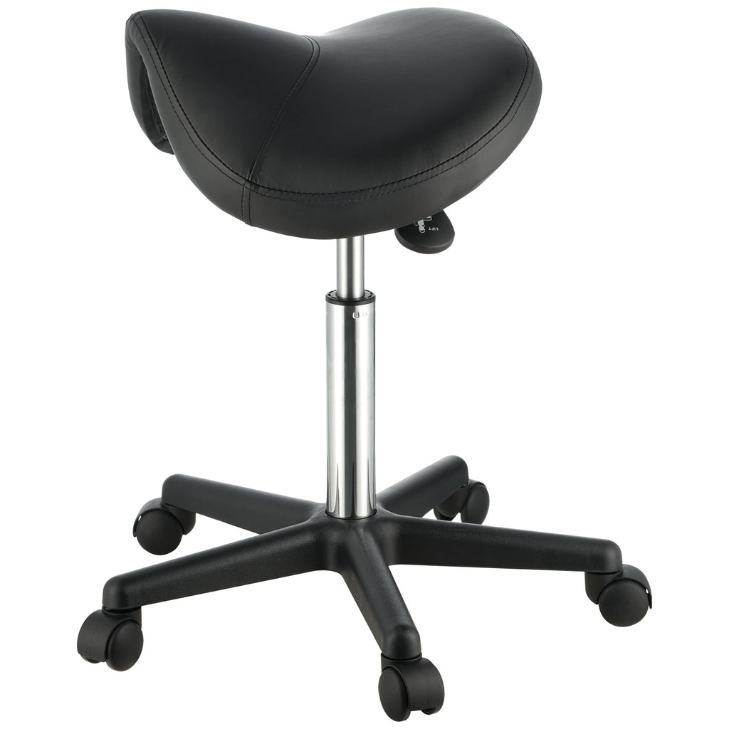Ergonomic Saddle Stool with Wheels - Adjustable Height & PU Leather Seat