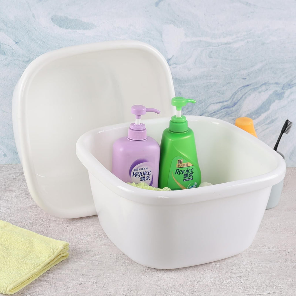 Large Plastic Deep Wash Basin 18 Quart Square Dishpan Set - White