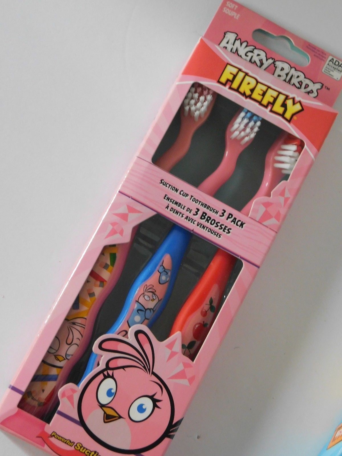 Children's Girl's Angry Bird Soft Bristle Toothbrush 3 Pack - Suction Cup Bottoms
