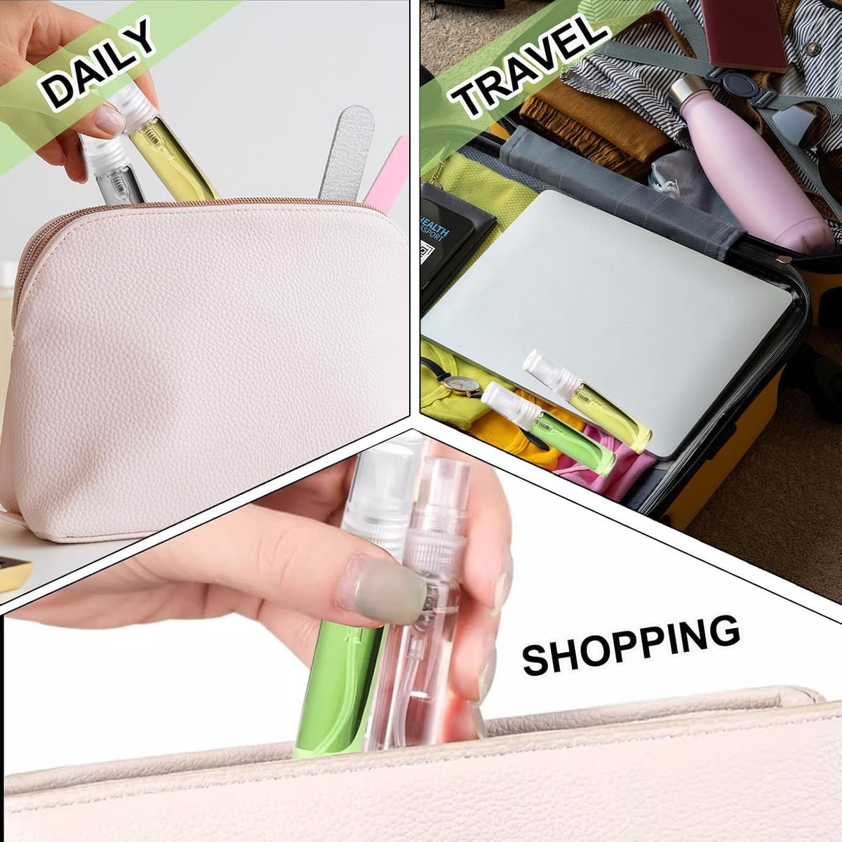 Mini Glass Spray Bottles Set - 5ml Travel Perfume Atomizers, Leak-Proof Refillable Containers
