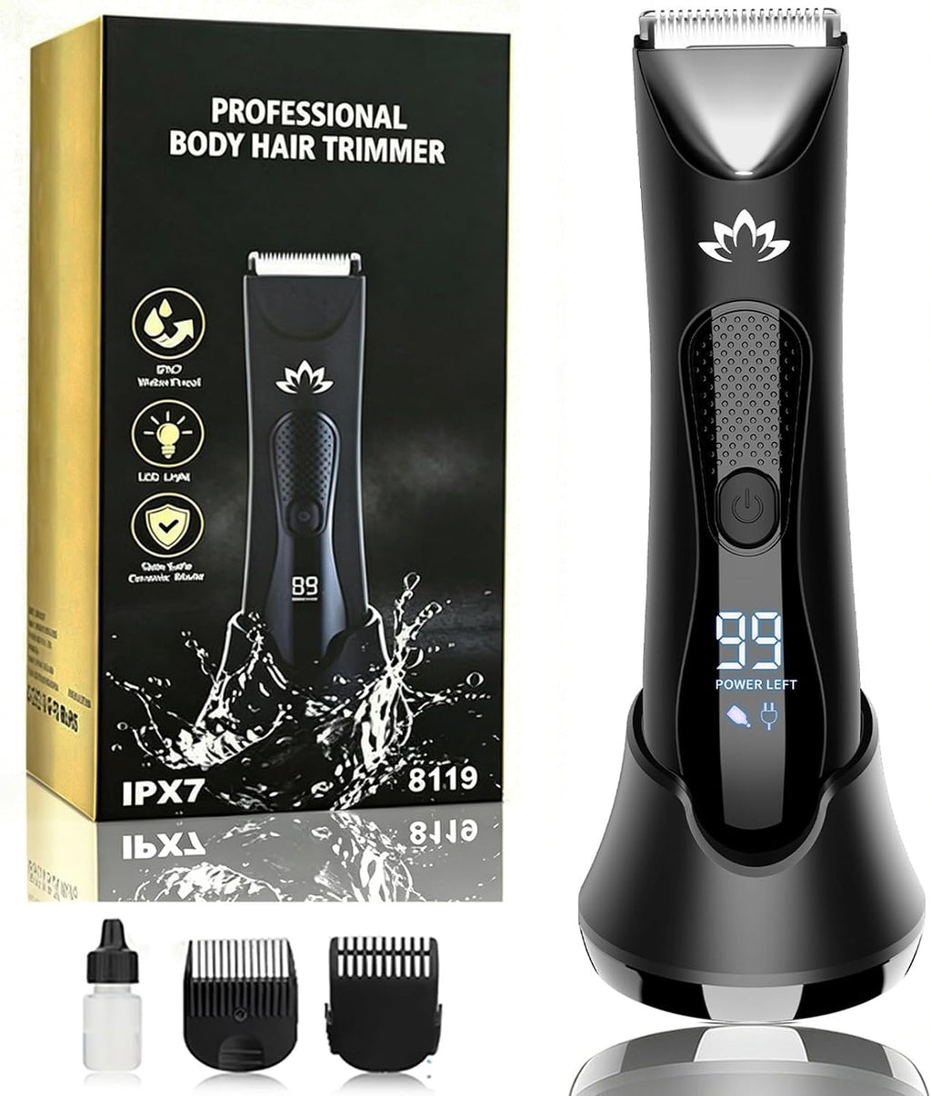 Men's Body & Ball Grooming Trimmer - Waterproof Electric Razor for Pubic Hair
