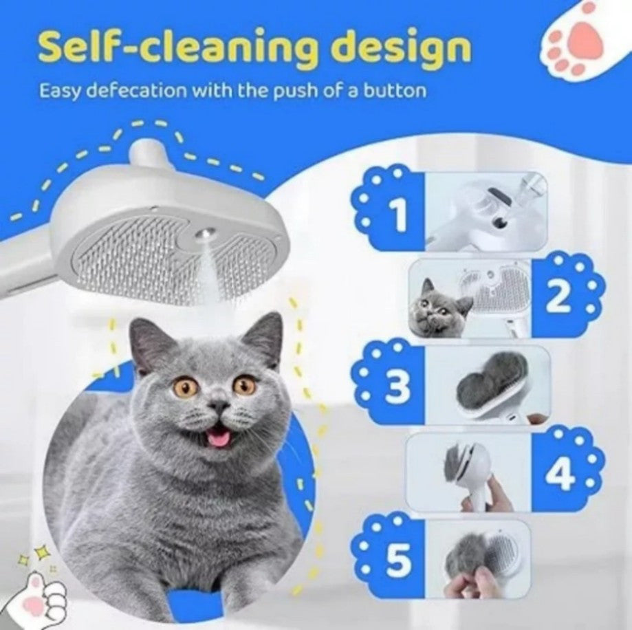 Electric Pet Steam Brush for Cats and Dogs - 3-in-1 Grooming, De-shedding & Massaging
