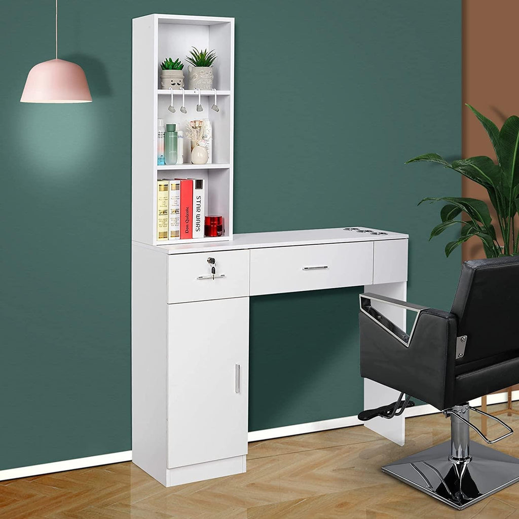 Wall Mount Hair Styling Station Salon Equipment with Storage and Lockable Drawers