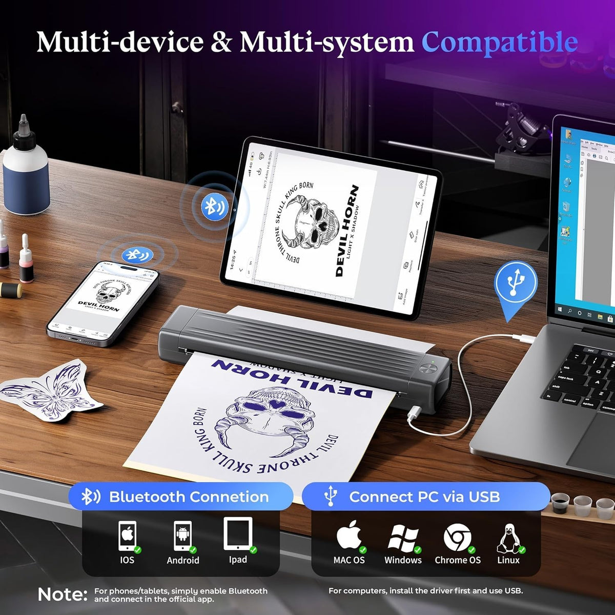 Tattoo Stencil Printer Kit for Beginners – Bluetooth Temporary Tattoo Printer for Practice