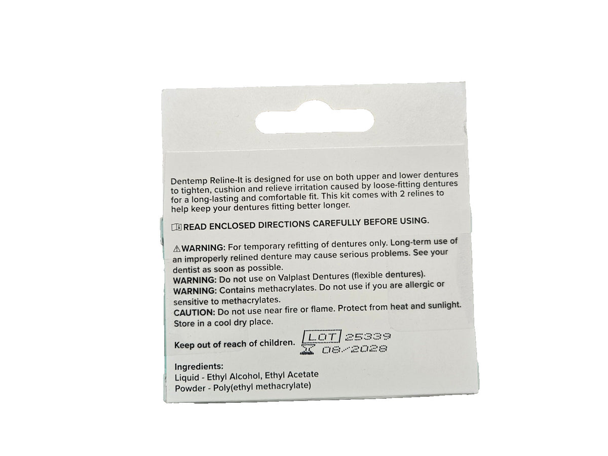 Denture Reliner Kit - 2 Repairs, Zinc-Free, Easy Application for Upper & Lower Dentures