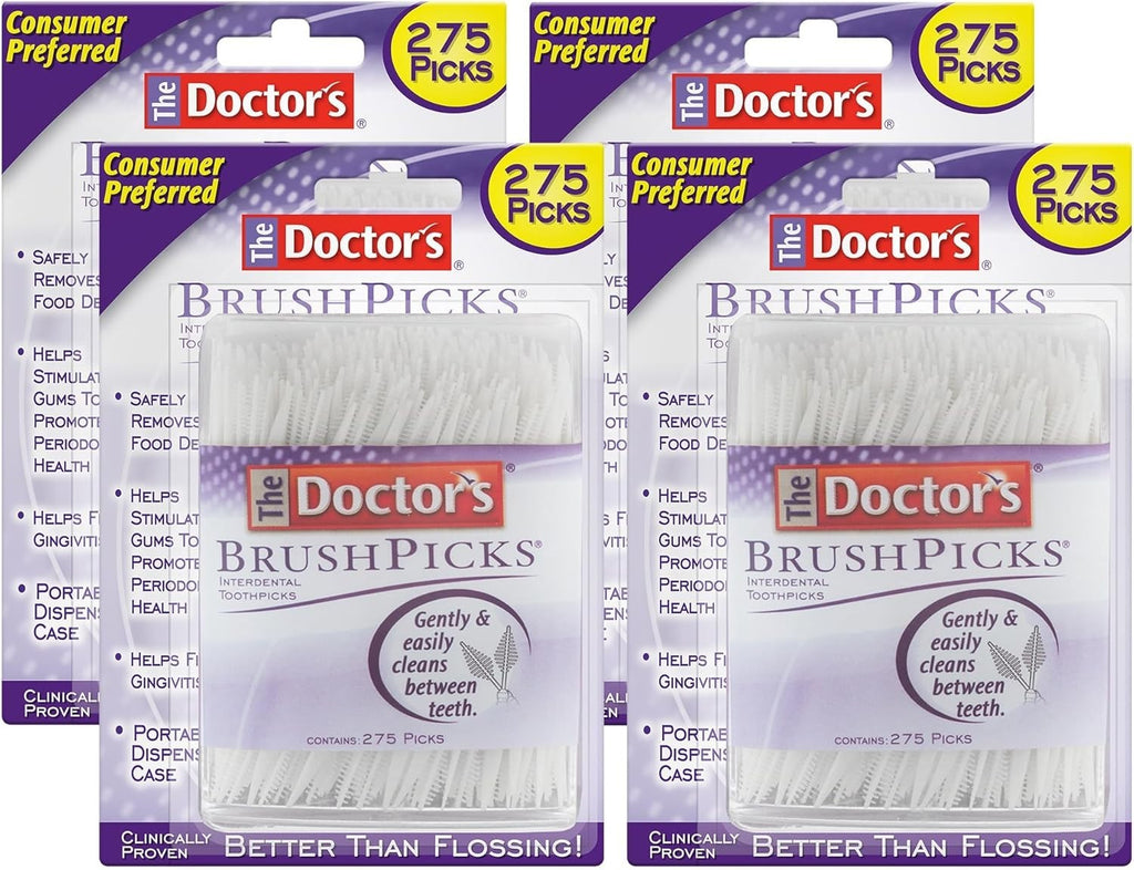 Interdental Toothpicks with Soft Bristles & Dental Picks - 1,100 Count 4-Pack