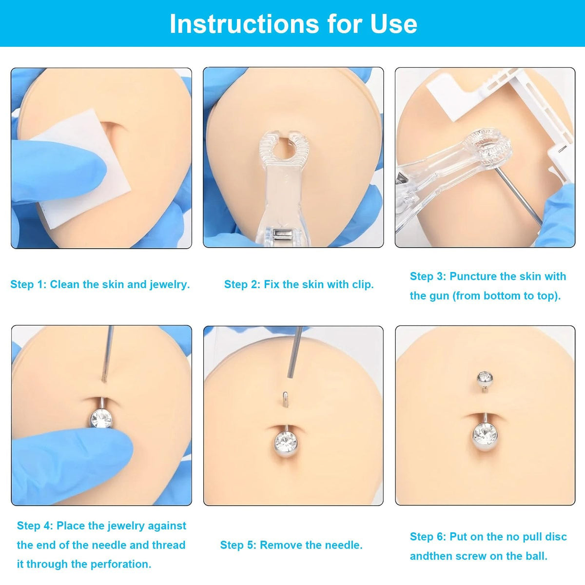 Belly Button Piercing Kit 4Pcs - Disposable Self Piercing Gun, Ring, Clamp & Tools
