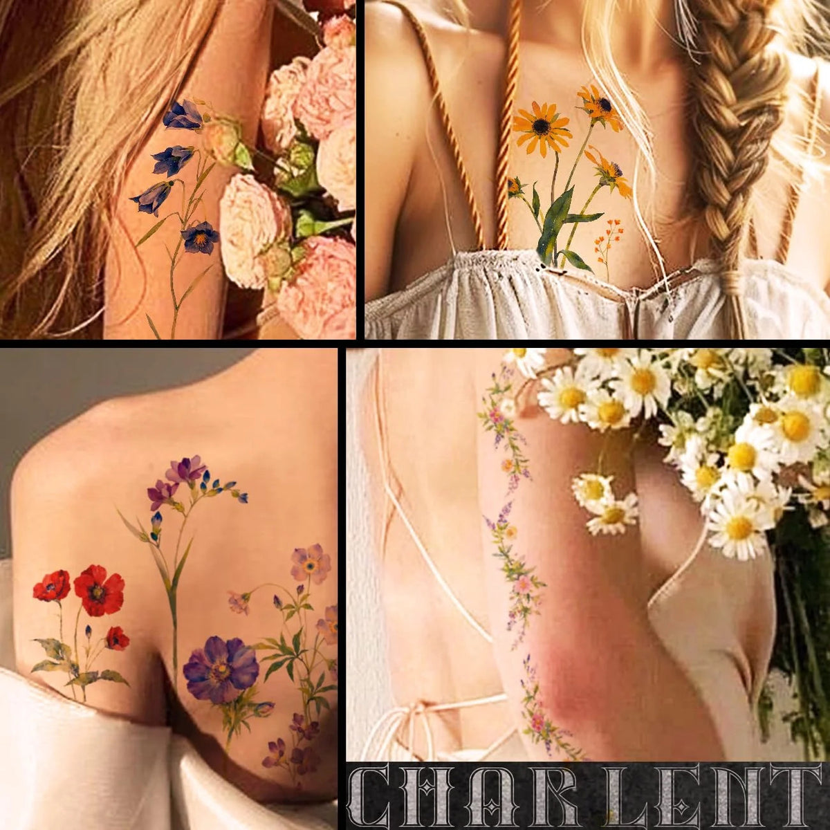 Watercolor Flower Temporary Tattoos Set – 40 Sheets Tiny Wildflow