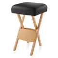 Portable Wooden Folding Massage Stool with Padded Seat and Carrying Case - Black