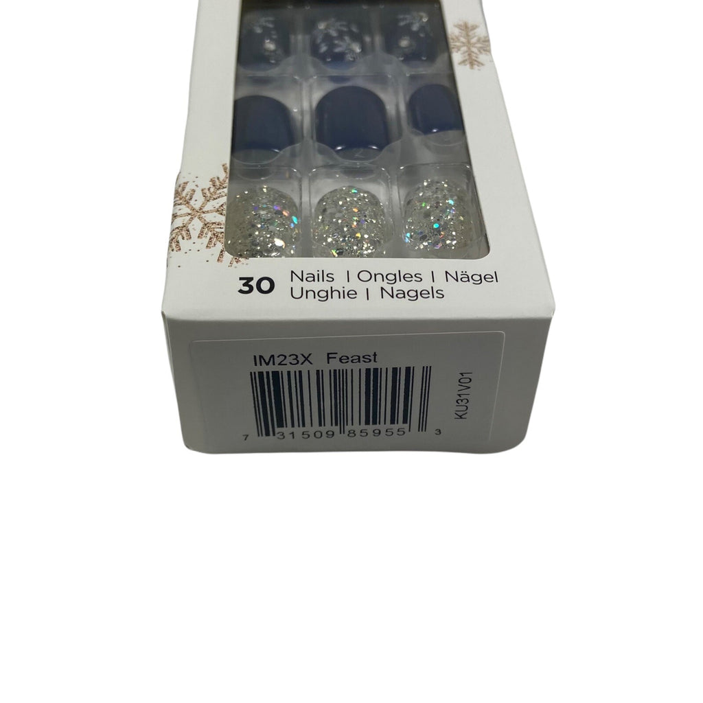 Dark Blue Snowflake Christmas Press On Nail Set - Short Gel Manicure