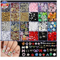8000Pcs Nail Charms and Gems Set for Nail Art DIY Crafts - Butterfly, Star, Moon, Flowers, Bows, Gold Finish
