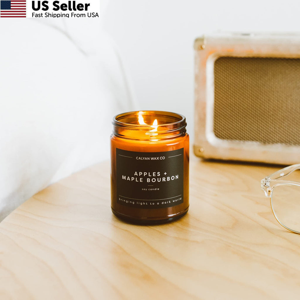 Luxury Soy Candle with , Maple & Bourbon Scent - Amber Glass Jar