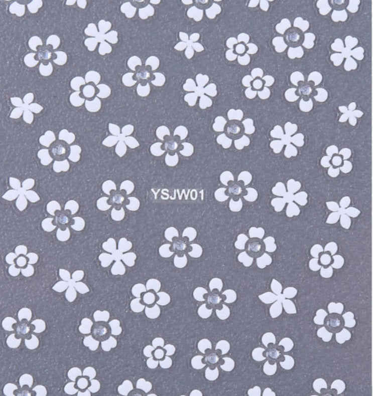 White Daisy Flower Nail Art Stickers Set - 10 Sheets for Manicure Decor