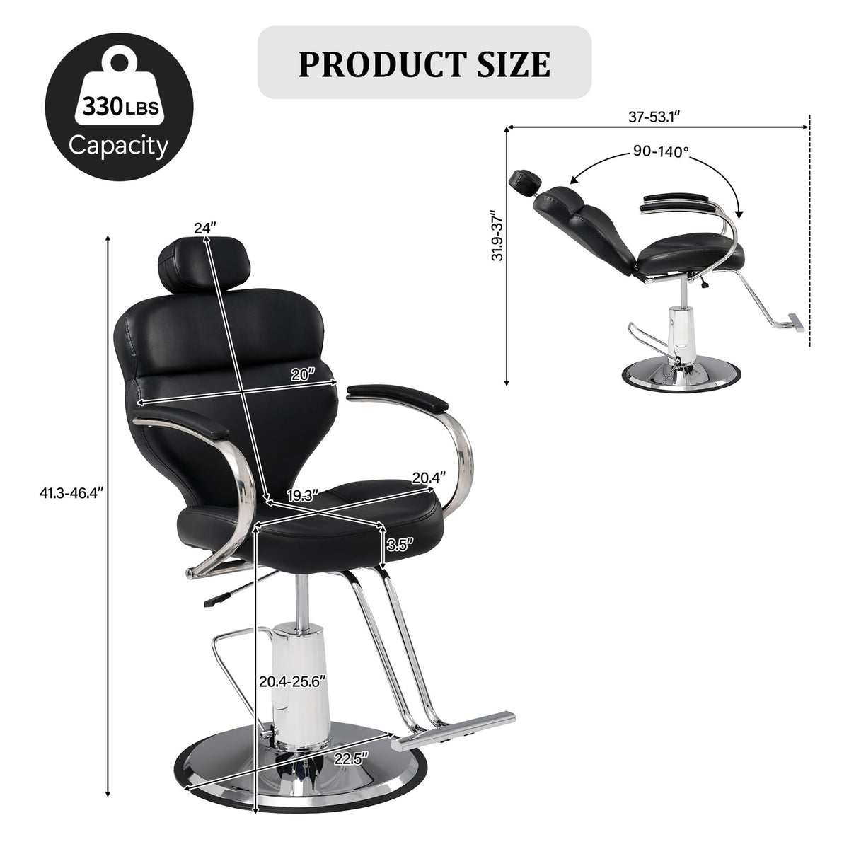 Hydraulic Reclining Barber Chair with Footrest for Salon Hair Styling Spa