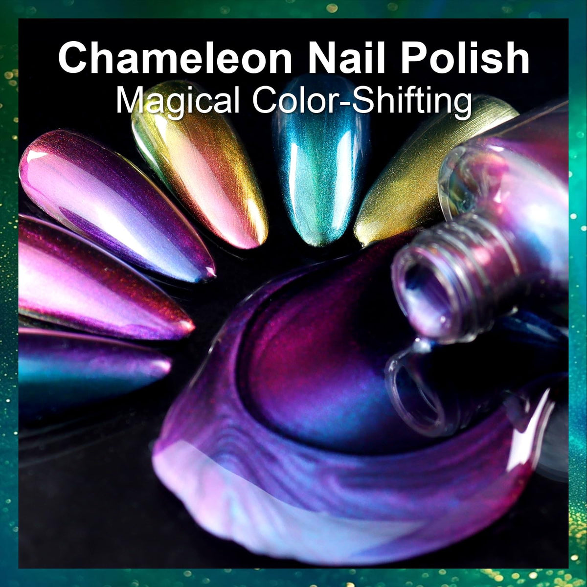 Chameleon Gel Nail Polish Set - 6 Vibrant Color Changing Glitter Shades for DIY Manicure