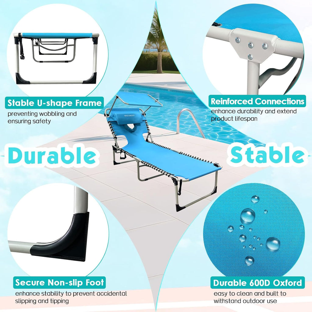 Outdoor Folding Tanning Chair with Adjustable Canopy & Face Hole